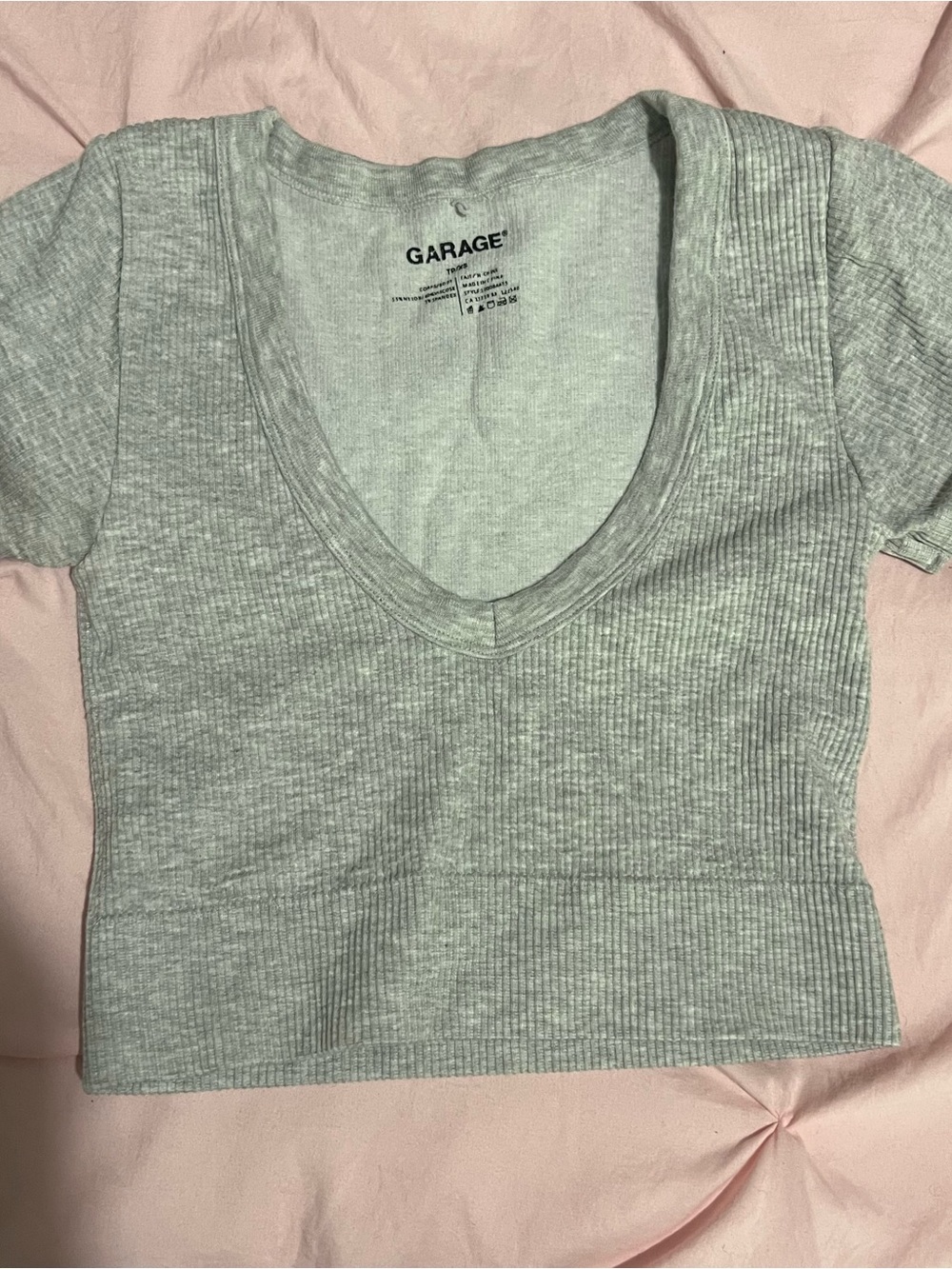 Garage Light Heather Gray Ribbed V-Neck Crop Top